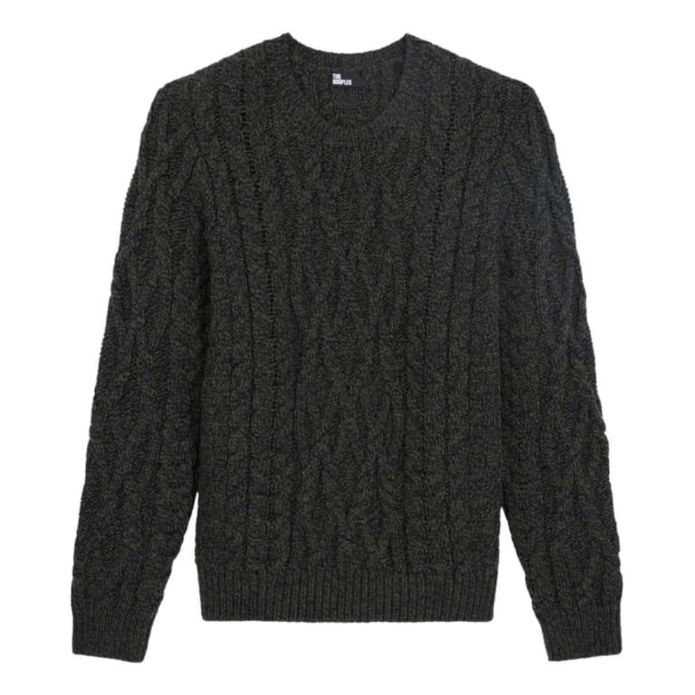 The Kooples Oversized Wool Cable Knit Crewneck Sweater - black